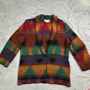 Vintage Eagle River Traders Aztec Print Wool Blend Blazer Jacket Size 12‎ EUC